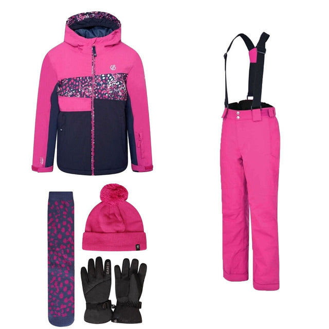 Dare2b Girls Kids Gloves Hat Socks + Ski Jacket & Salopette Set Suit RRP £250