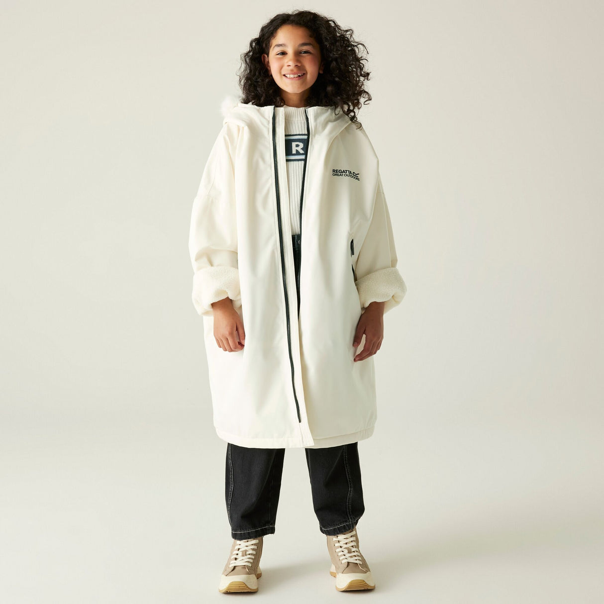 Regatta Kids Fur Trim Hooded Waterproof Pro Dry Changing Robe