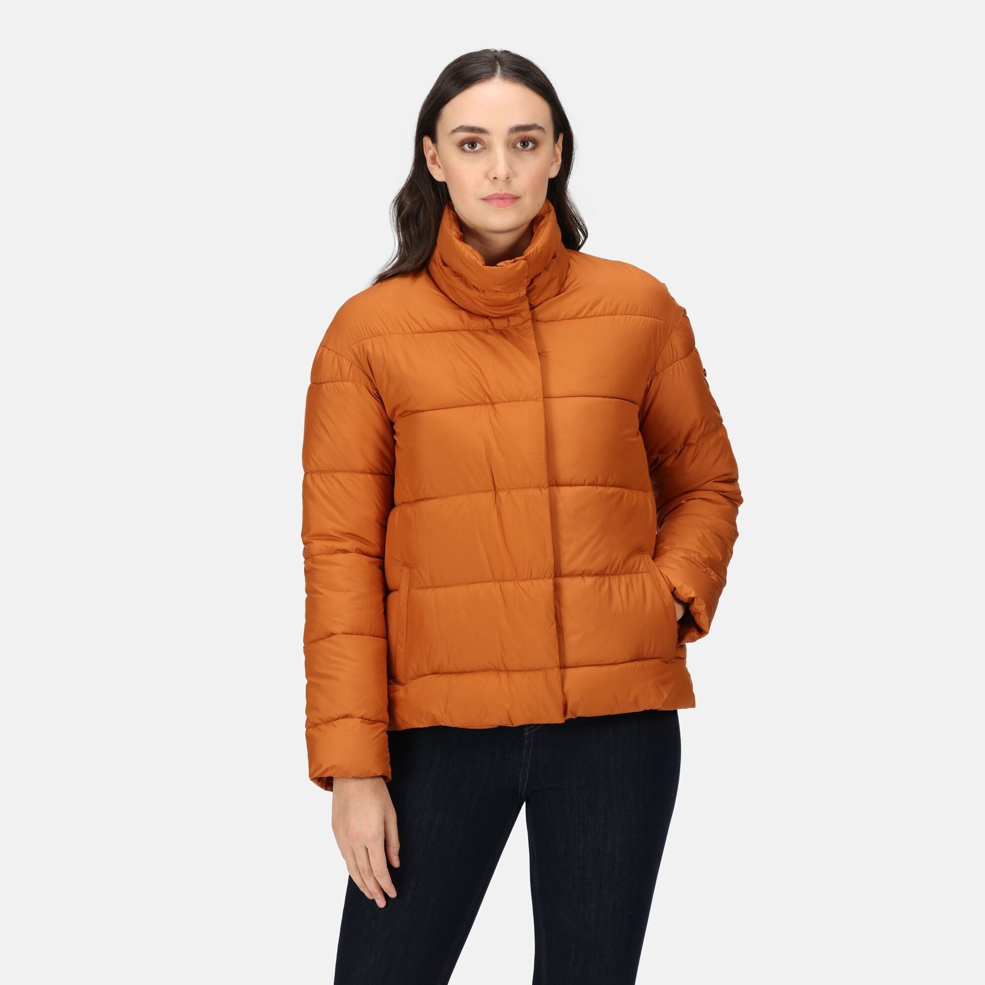 Orange puffer coat womens on sale